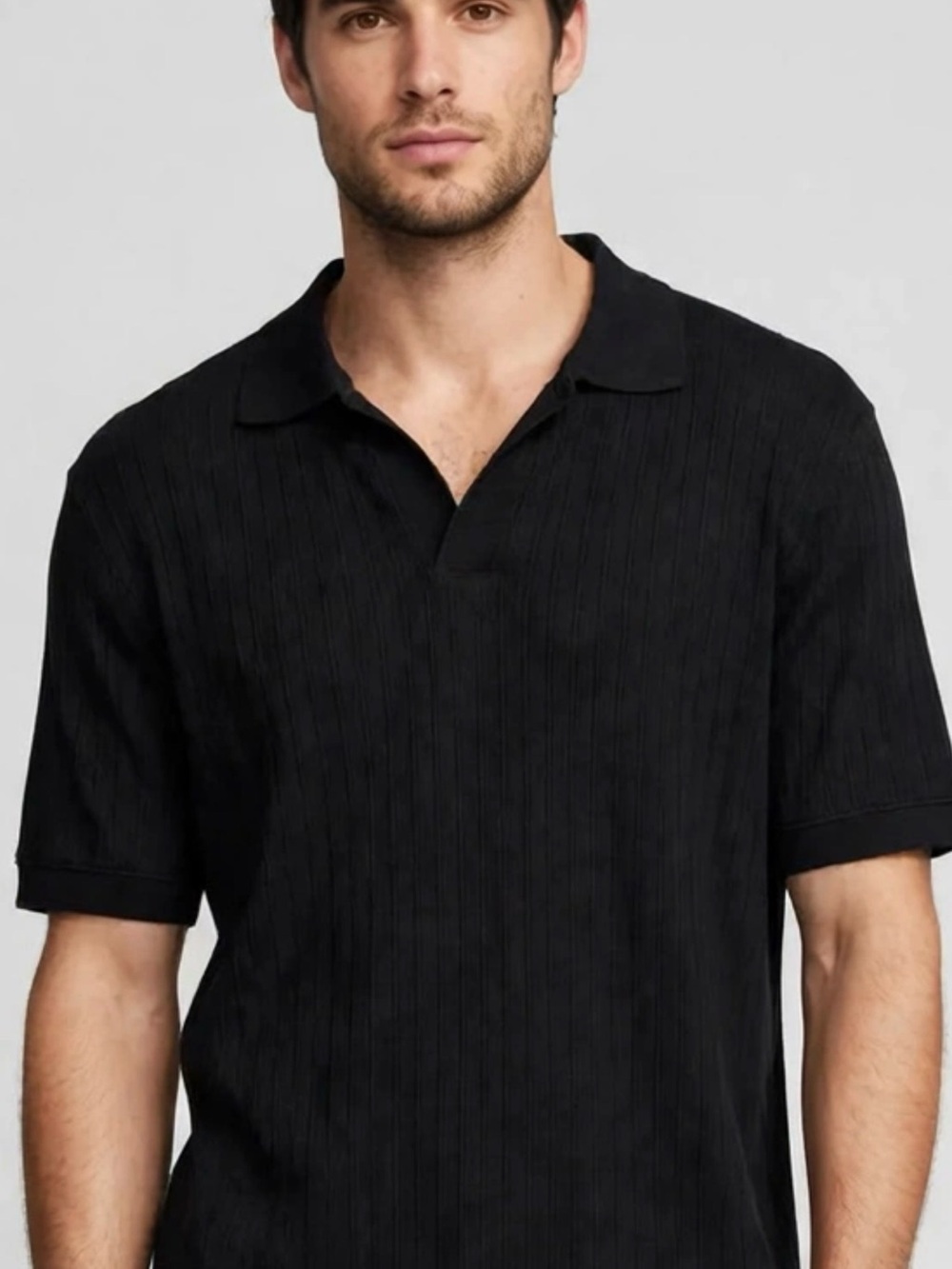 Zara Black Short-Sleeve Ribbed Polo
